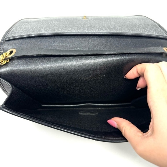 Vintage Christian Dior Black Leather Shoulder Bag – Gold Hardware, Convertible S - Picture 9 of 10